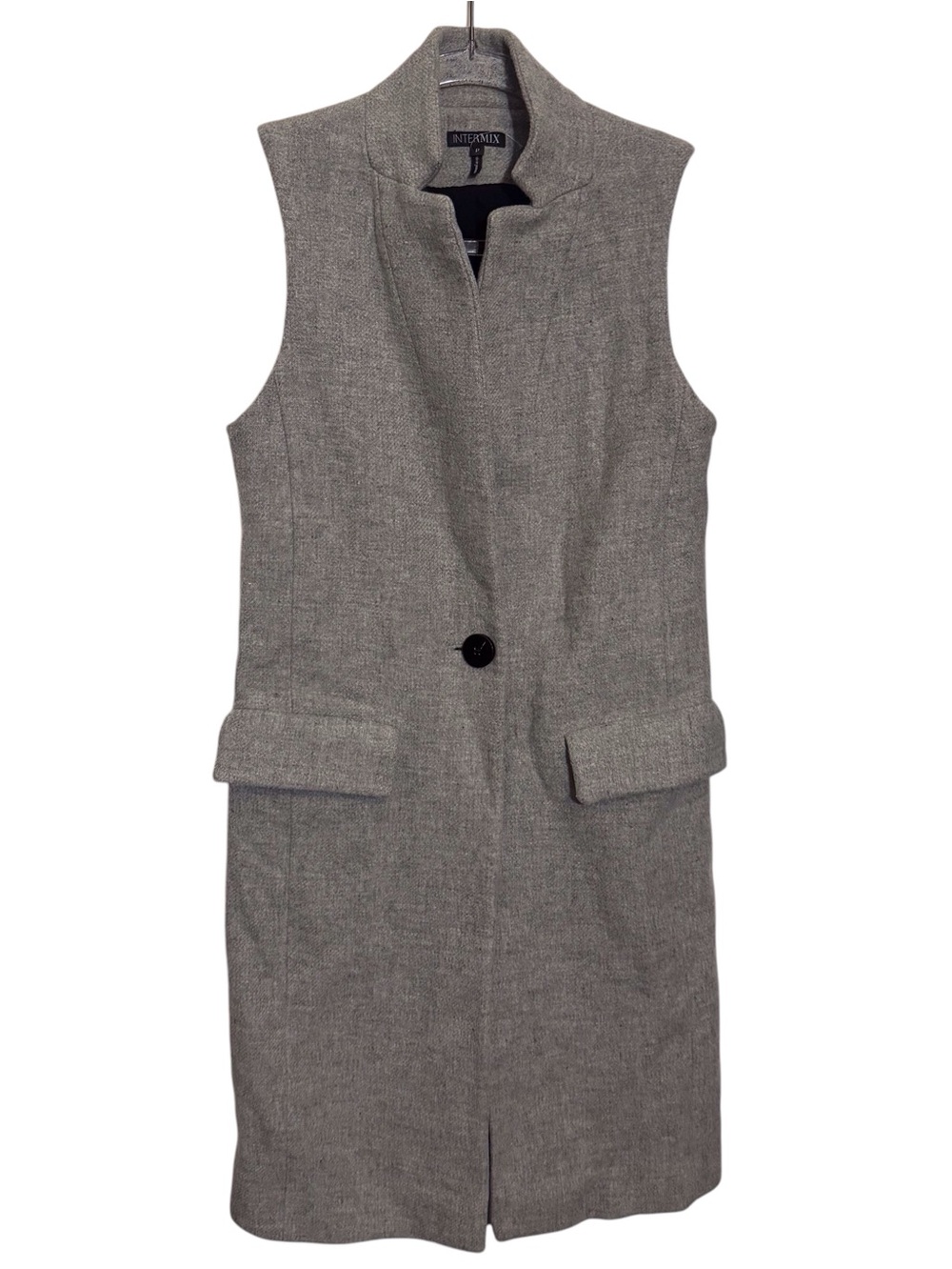 Intermix Small Gray Wool Blend Longline Vest Sleeveless City Button Closure